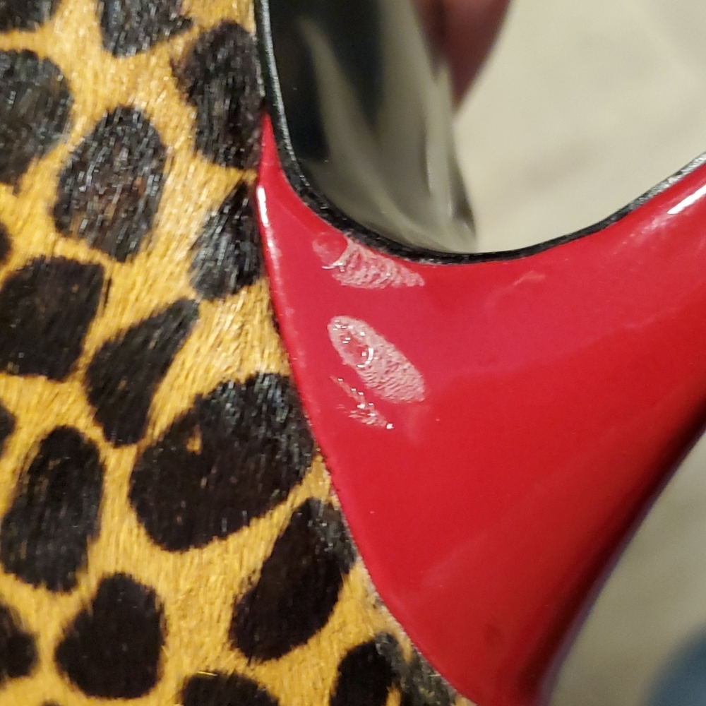 Nine West Glamgirl Calf Hair & Red Patent Leather Peeptoe Heels - Picture 7 of 8